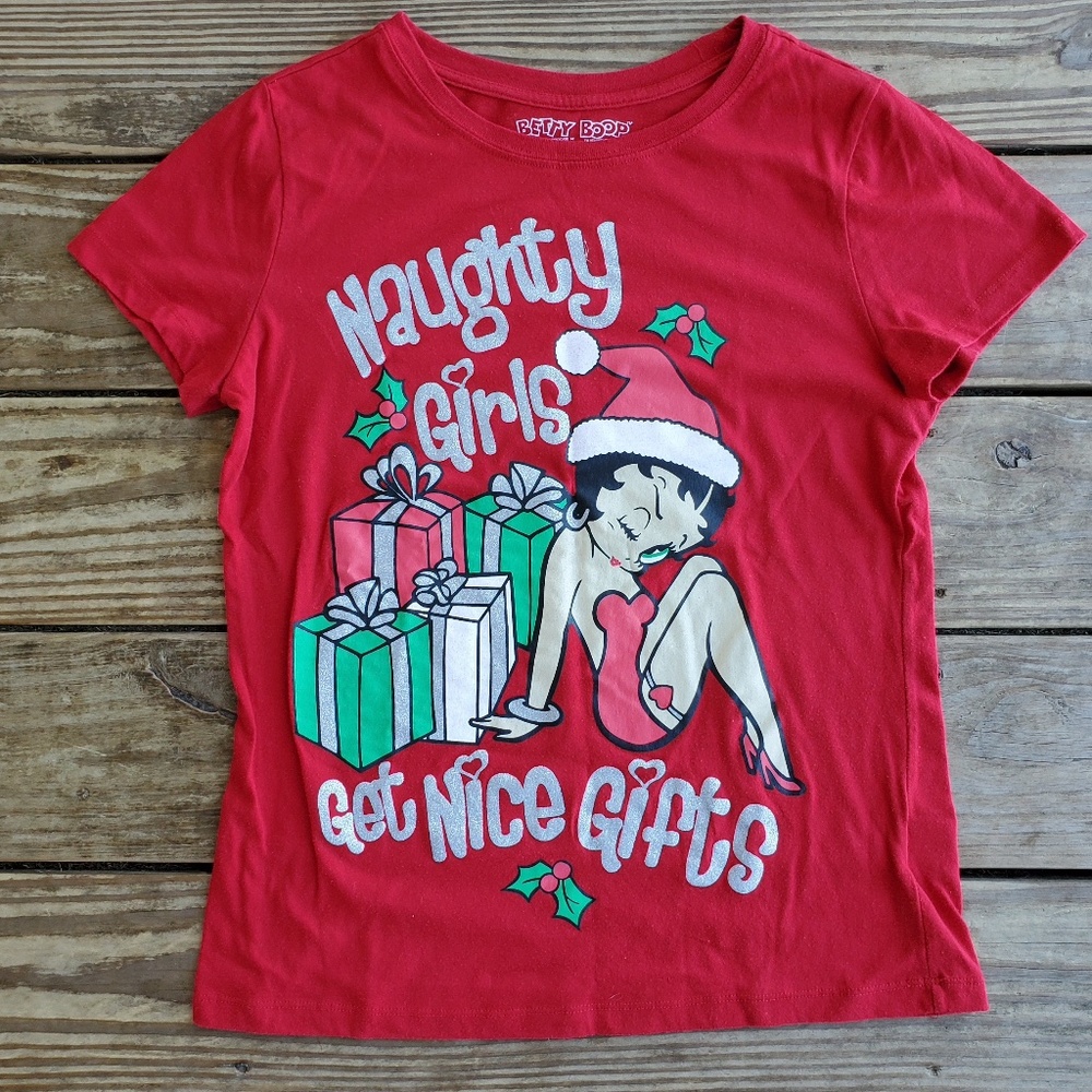 Betty Boop 2010 Naughty Girls Christmas Red T-Shirt Size M (7/9)